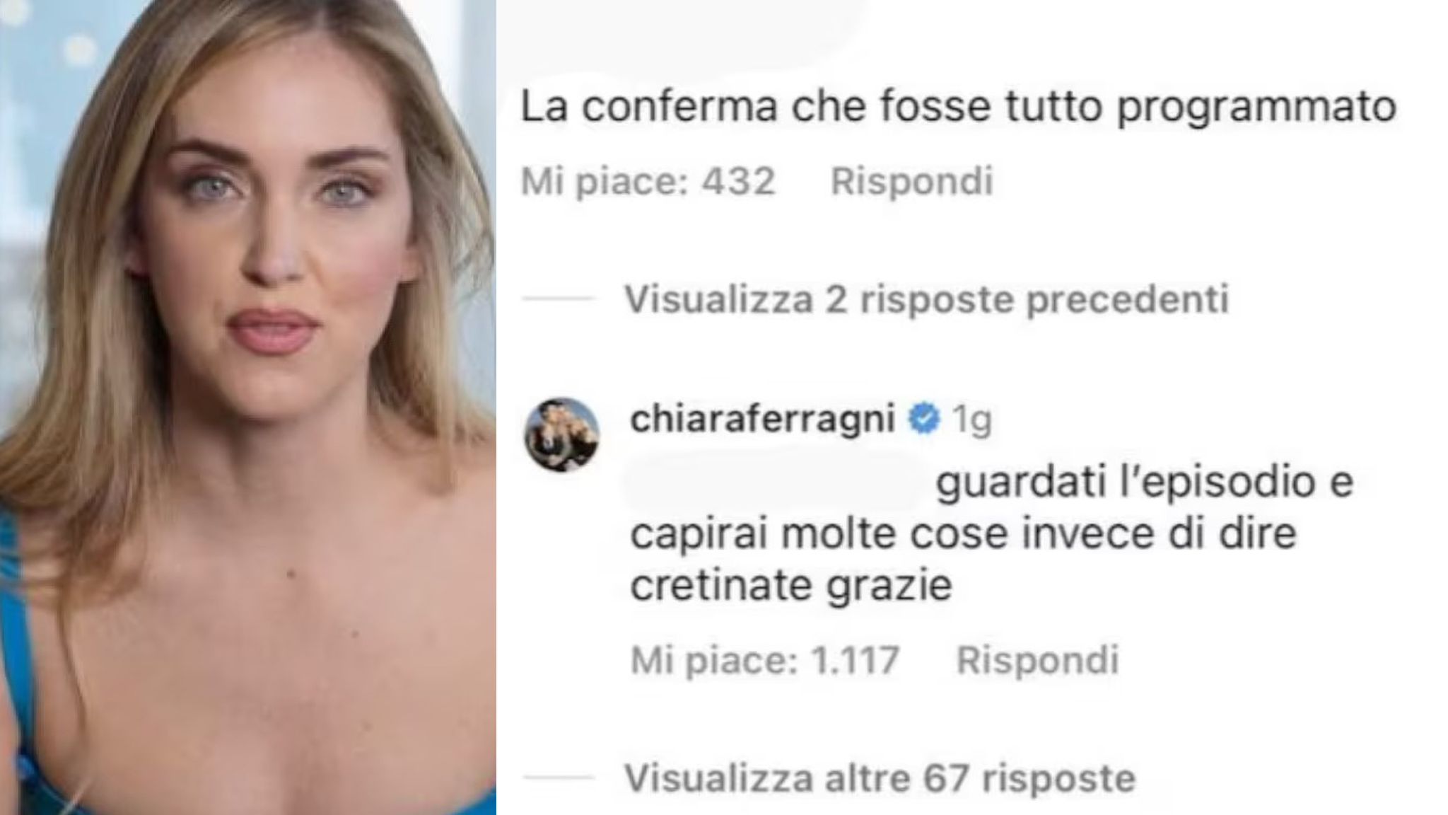 "Guardati l'episodio invece di risposta di Chiara Ferragni su Instagram