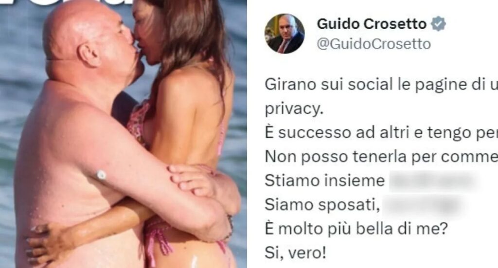 Guido Crosetto al mare con la moglie Gaia Saponaro, il post: "È molto più bella di me? Si, vero!”